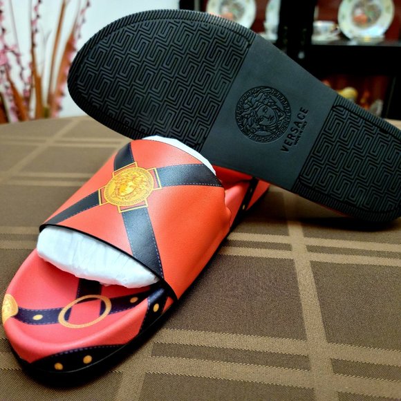 Authentic Versace Red Bondage Flip-Flops Slides - Picture 9 of 11